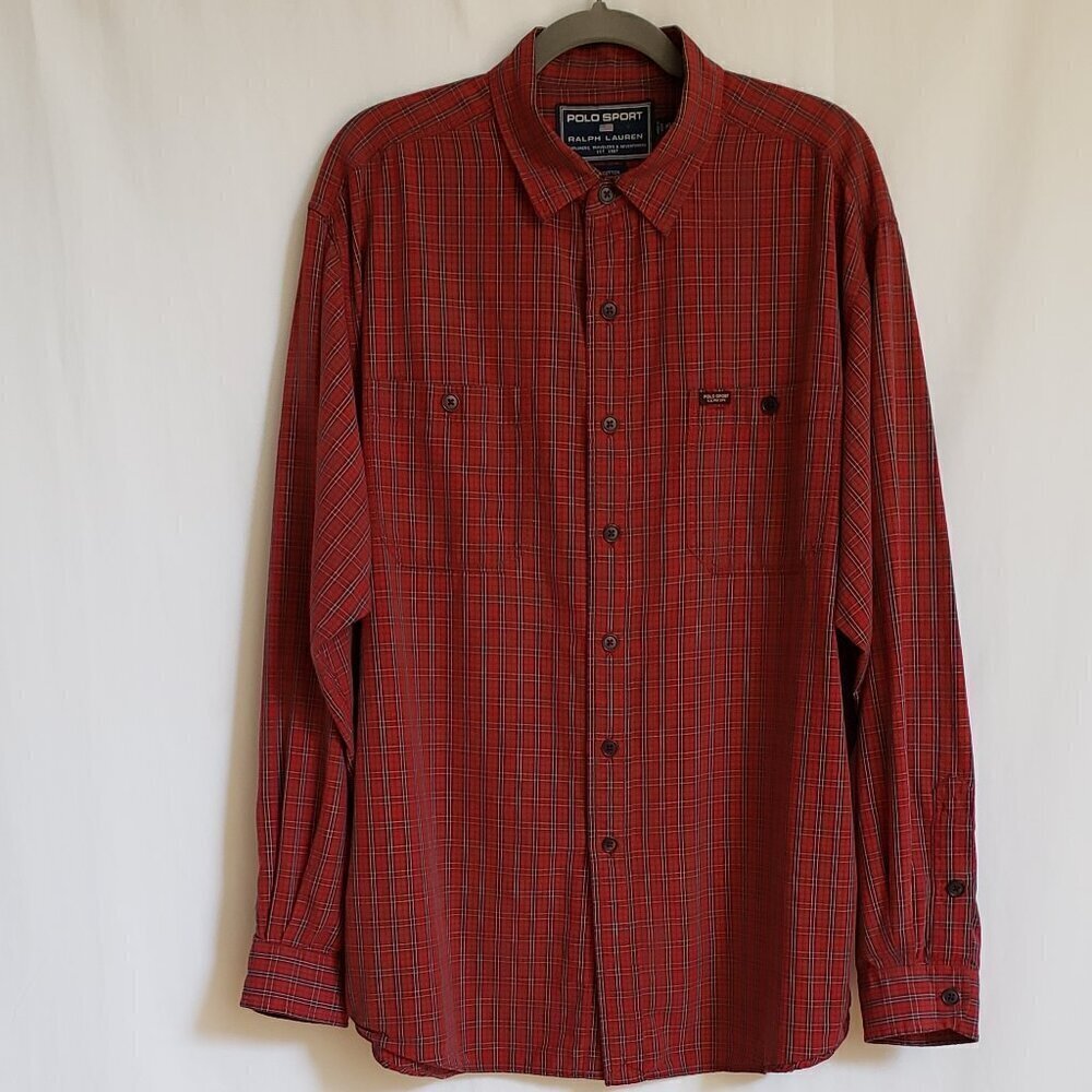 Ralph Lauren Polo Sport - Mens Red, Black & White Plaid Cotton Shirt.  Size XL